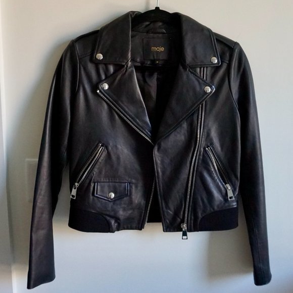 Maje Jackets & Blazers - Maje Borda Ribbed Hem Lambskin Jacket
